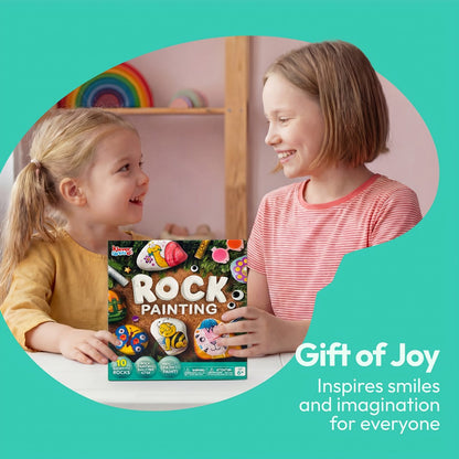 Rock Painting Craft Kit with 10 Stones, 16 Paint Colors, Brushes, Gems, Glitter and Stickers