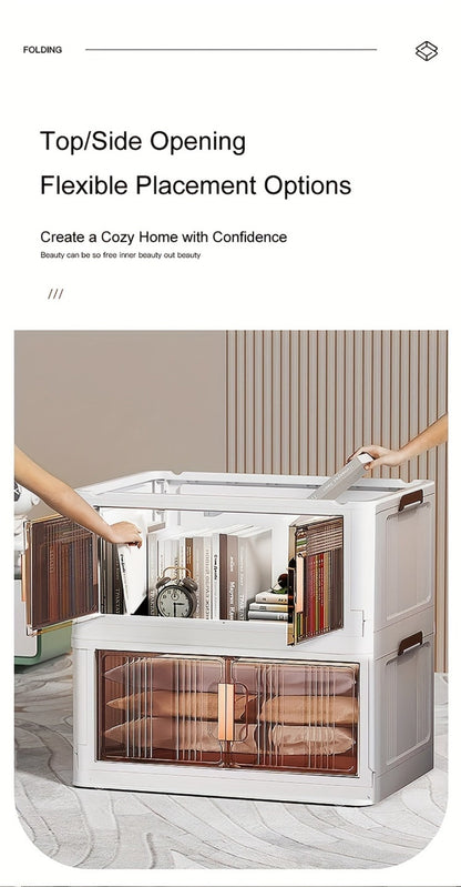 Storage Cabinet Folding Plastic Organizer with Magnetic Doors, Lockable Wheels and Three to Five Tiers