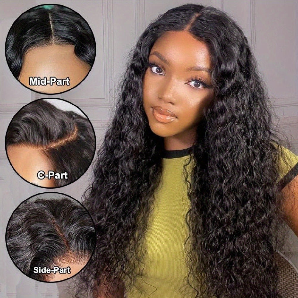 250% Density Deep Wave Wig 13x4 HD Lace Front Human Hair Glueless Wear and Go – Pre-Plucked Pre-Cut Natural Black Long Curly Wig for Women 28 34 Inch Beginner Friendly Protective Style