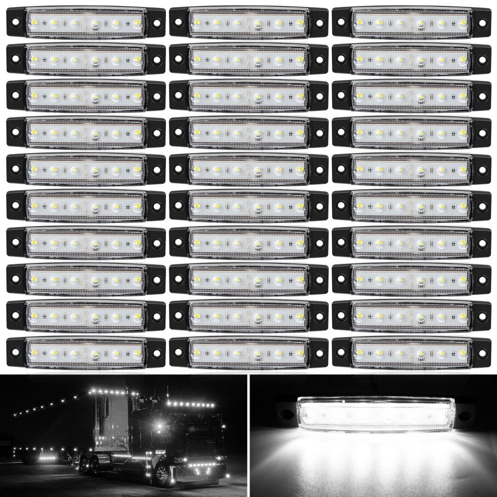 LED Side Marker Lights 30-Pack – 3.8" 6-LED Indicator Lamps for Car, Truck, Trailer & Bus, 12V Multi-Color