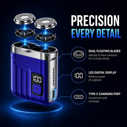 Electric Shaver Mini Dual-Head Rotary Razor with USB Charging, One-Button Control and Eleven Style Options