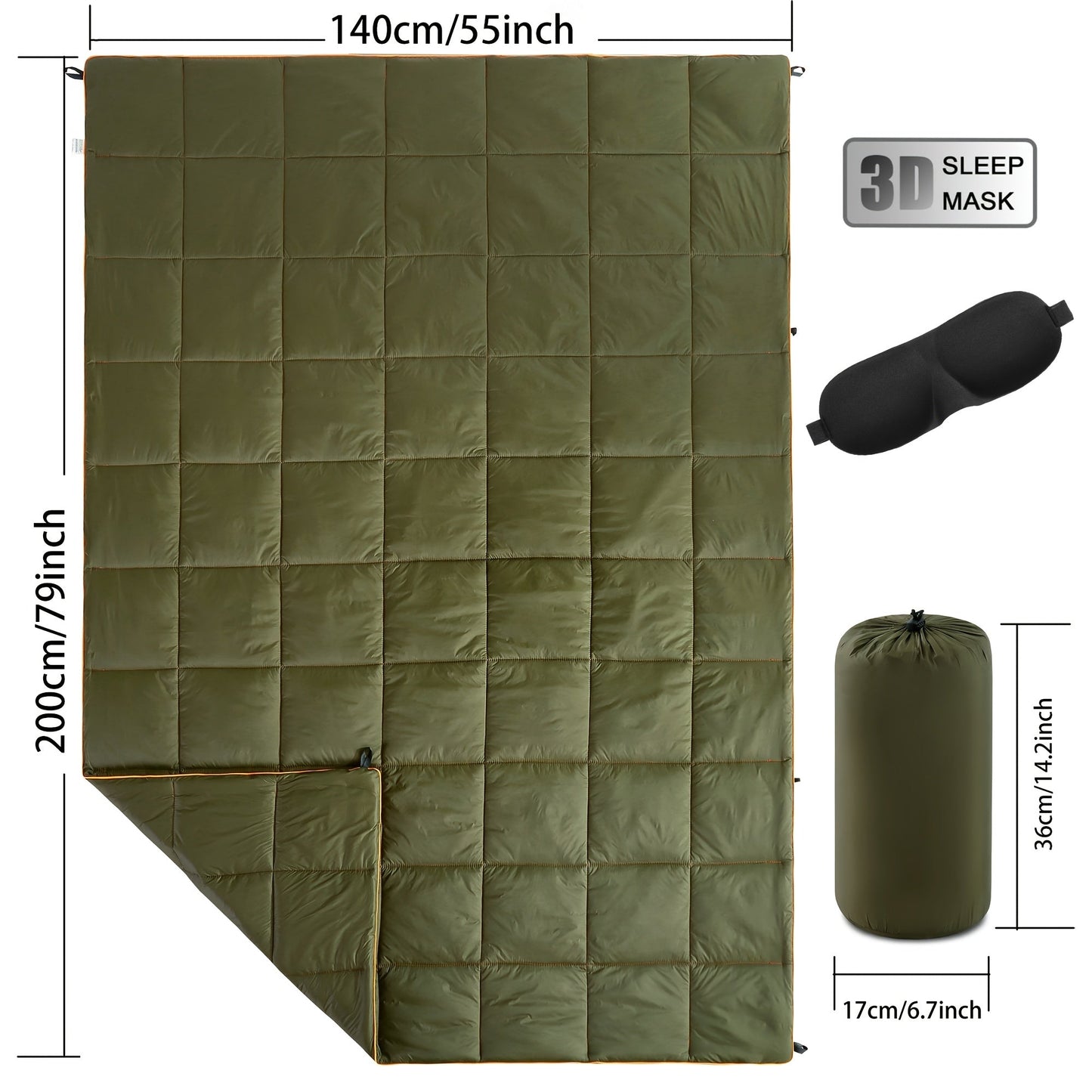 Quilted Camping Blanket in Nine Printed or Solid Designs, Each with Displayed 55 x 79-Inch Size and Roll Bag
