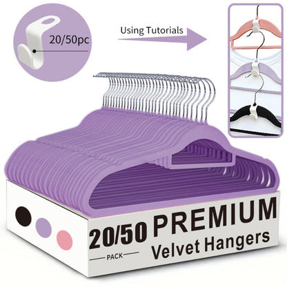 Non-Slip Velvet Hangers with 360° Rotating Hook & Hanger Buckles – Space Saving Closet Organizer Set (50pcs or 20pcs)