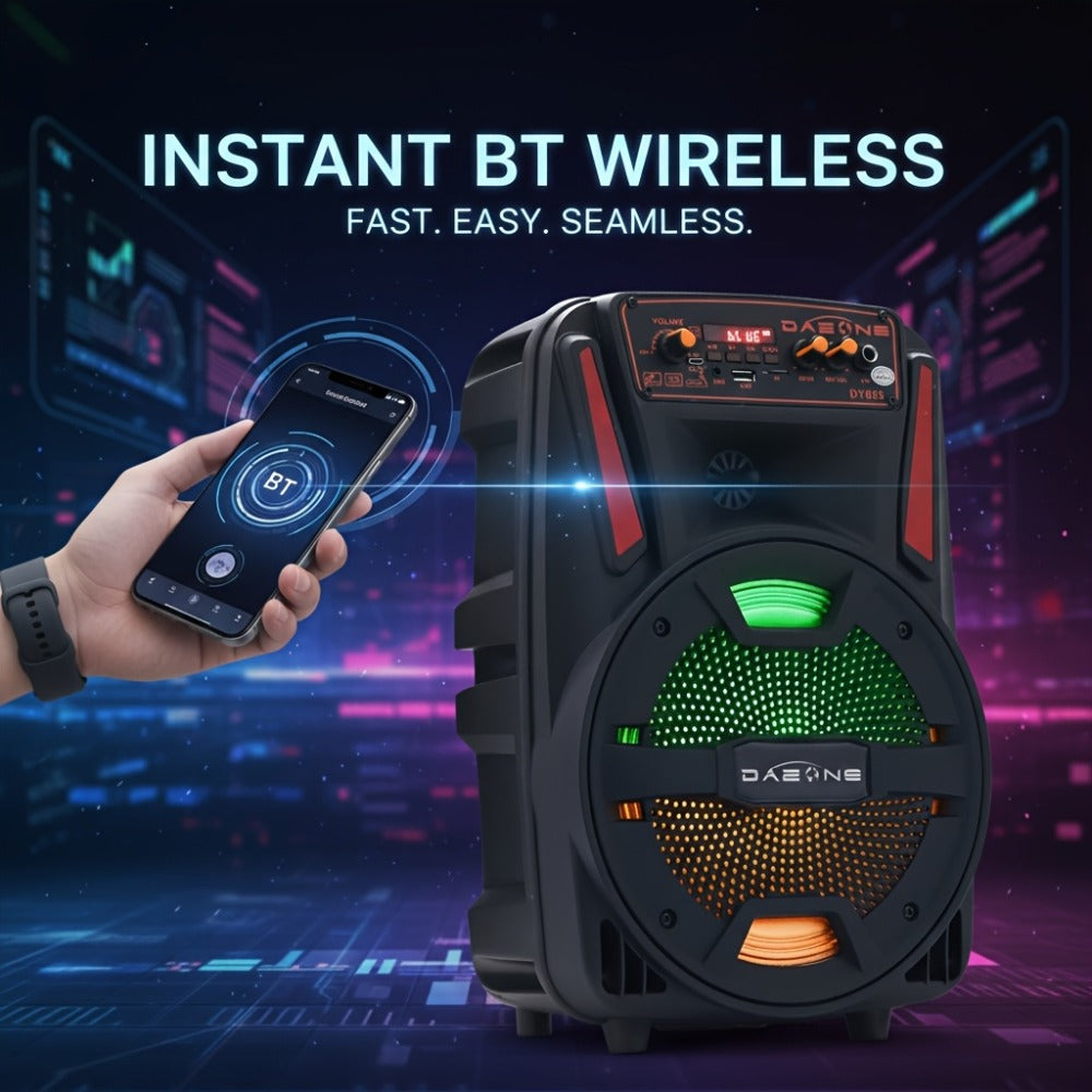1000W Portable Party Speaker with 8-Inch Woofer & Wired Microphone, Deep Bass 2.1 Surround Sound, 8-Hour Battery, Bluetooth USB SD FM AUX, Wireless Speaker for DJ Karaoke Home Gatherings Outdoor Events