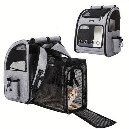 Expandable Pet Carrier Backpack | Airline Approved Foldable Cat Dog Travel Bag for Small Medium Pets, Breathable Mesh, Spacious Interior for Hiking Camping Travel, Easy Carry, Dark & Light Gray