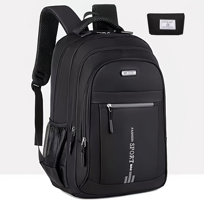 Black Multi-Compartment Travel Backpack, 48 x 32 x 18 cm with Eight Single- or Two-Piece Checkout Options