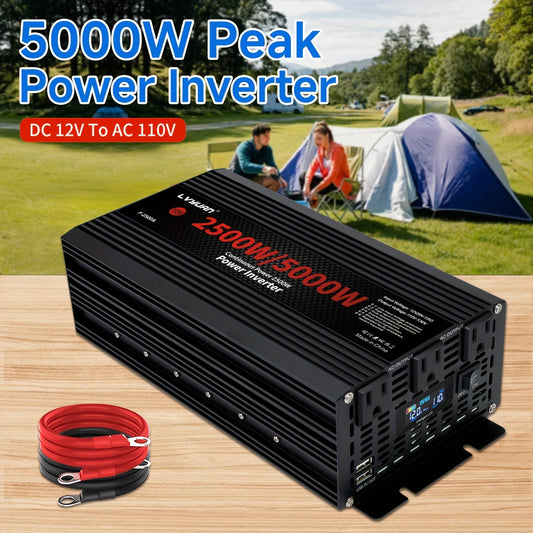 Power Inverter 500W / 2500W 12V DC to 110V AC - 3 AC Outlets & Dual USB Ports, LED Display, Car Inverter for Boat, Vehicle, RV, Truck & Camping Off-Grid Power