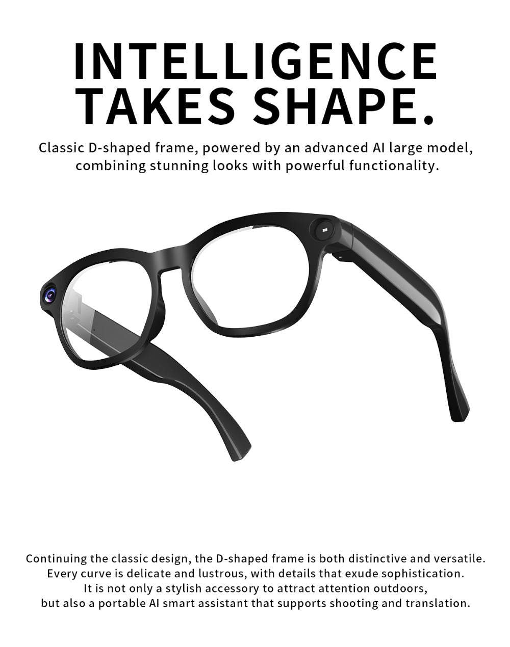 Smart Glasses 8MP Camera Eyewear with Translation, Object Recognition, Touch Control and Bluetooth Audio