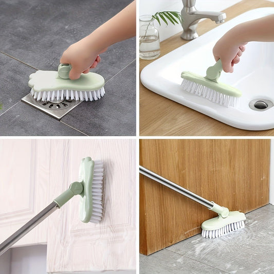 Long Handle Floor Brush with Rotating Head – Bathroom Tile Scrubber, Adjustable Rod, Kitchen & Bathtub Cleaning Brush, 120cm/47in, Green