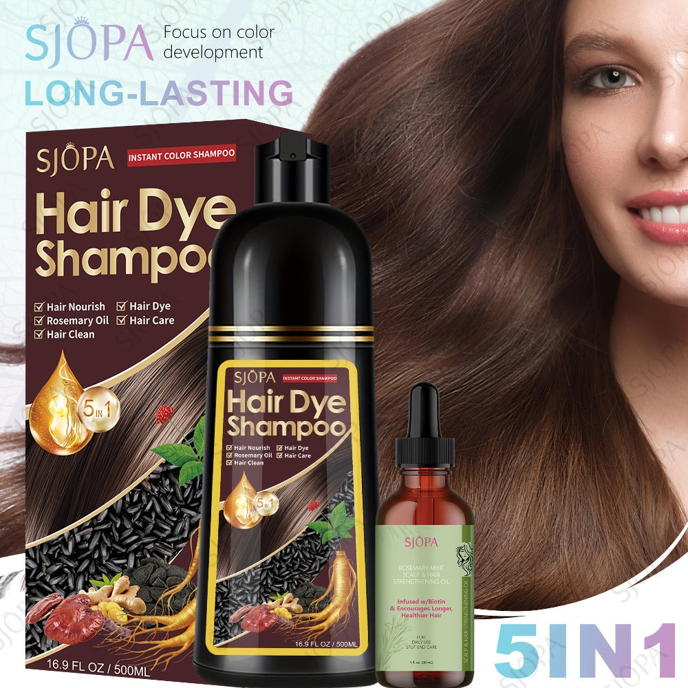 Hair Dye Coloring Shampoo 5-in-1 Upgraded with Hibiscus Oil, Squalane & Glycerin - Quick Color & Nourishing, Gentle Skin-Safe Formula, 12 Shades for Women & Men, Extra Large 500ml / 16.91oz