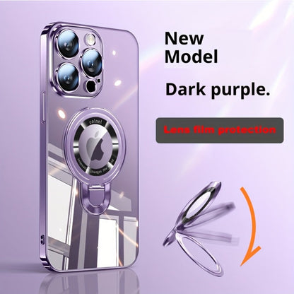 Magnetic U-Shield Stand iPhone Case for iPhone 17 Pro Max 16 16 Pro Max Electroplated PC Transparent Back Shockproof Full Coverage Protective Cover with Kickstand