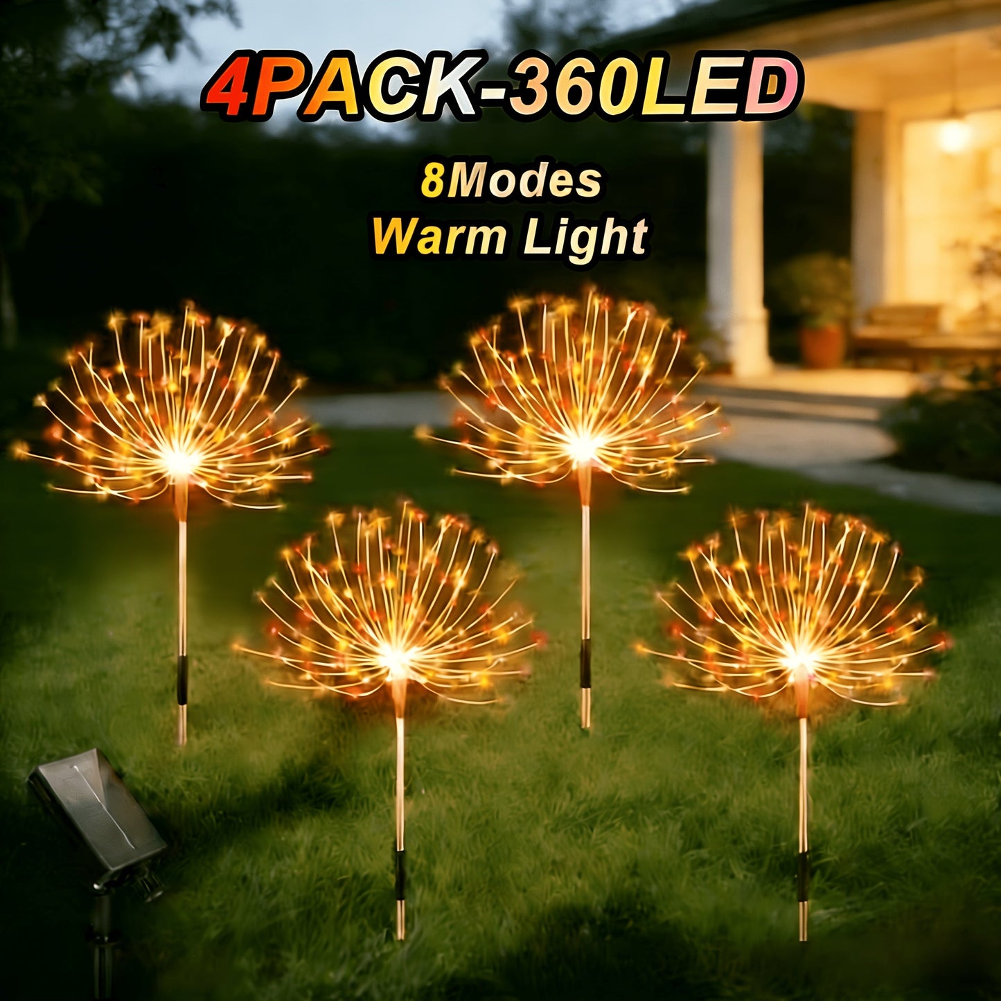 Solar Fireworks Lights 480 LED 8-Pack, IPX4 Waterproof 8 Modes