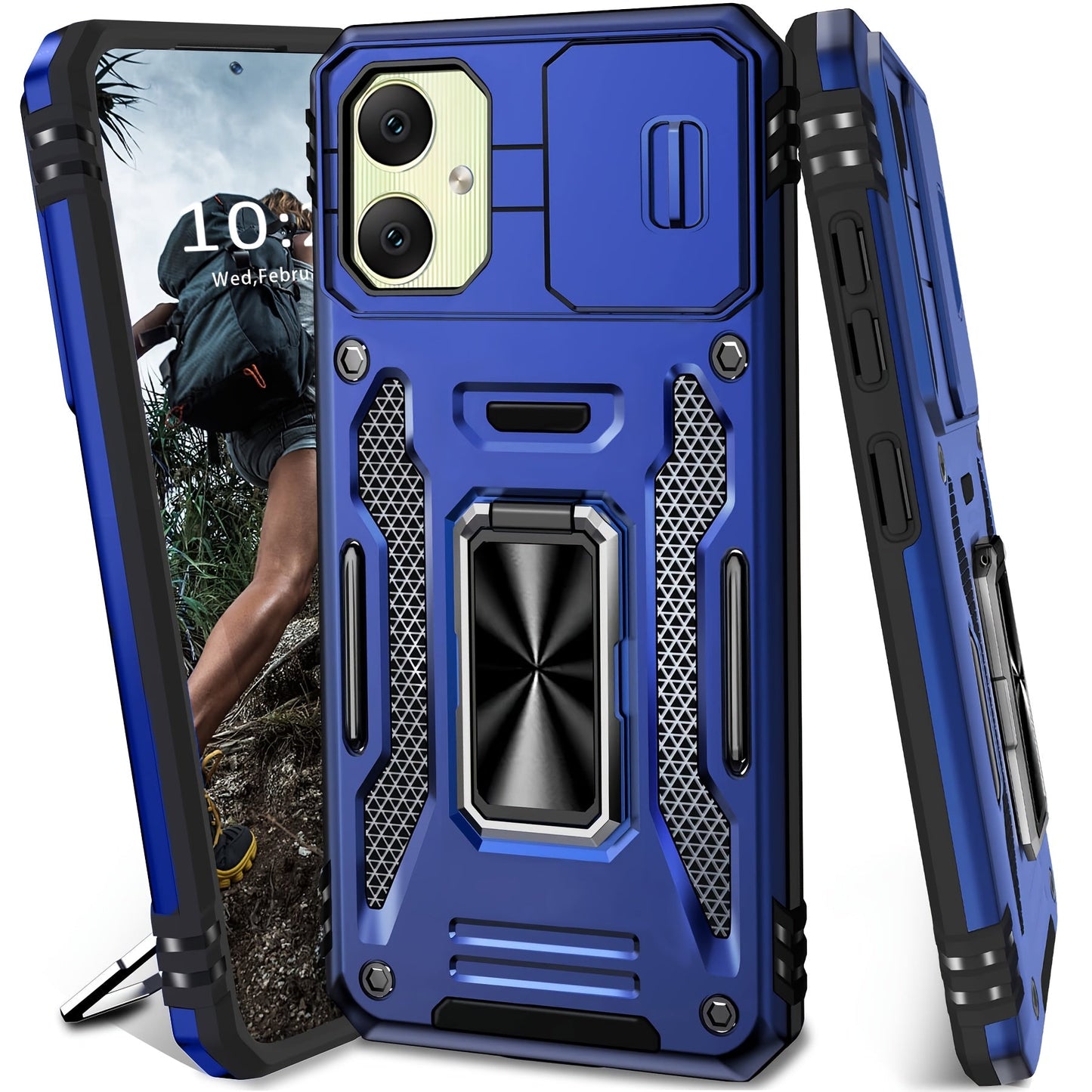 Samsung Galaxy Shockproof Magnetic Phone Case with 360° Rotating Ring Bracket & Sliding Lens Protector – Heavy Duty Cover for S24FE S23FE S22 S21FE Ultra A55 A54 A35 A34 A25 A24 A16 A15 A14 A06 A05 A05S 5G