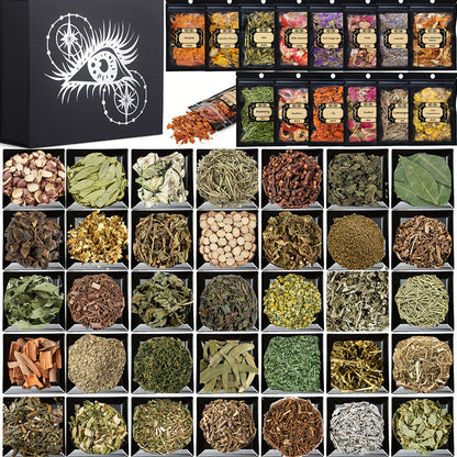 Dried Herbs for Witchcraft 50-Pack – Bulk Dried Flowers & Herb Kit for Wicca Beginners, Pagan Rituals, Magic Spells & Altar Supplies, Candle & Soap Making, Esoteric Witchcraft Gift Set