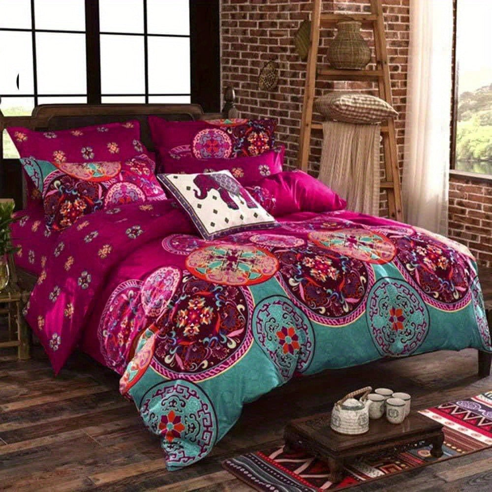 Bohemian Floral Quilt Set in Rose Red, Scarlet Red or Dark Pink with Twin, Queen and King Sizes