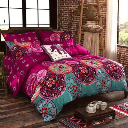 Bohemian Floral Quilt Set in Rose Red, Scarlet Red or Dark Pink with Twin, Queen and King Sizes