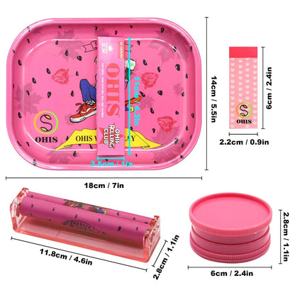Rolling Tray Set with Grinder Rolling Papers Filter Tips Cigarette Maker - Complete Smoking Accessories Kit Gift Set for Valentine's Day