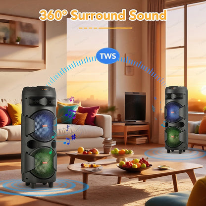Portable Bluetooth Speaker Party Boombox with Dual Subwoofers, RGB, TWS and Up to 20 Hours Playback