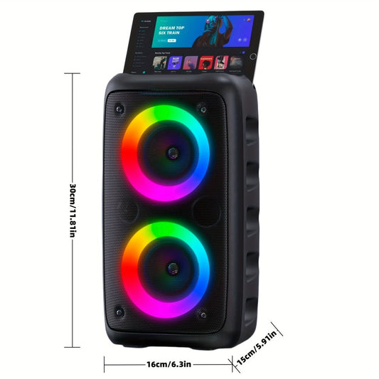 HY-3317 Party Speaker with Disco Lights & Microphone – Large Portable Subwoofer Outdoor Wireless Speaker, TWS Surround Sound, TF Card, AUX, MIC Input, for Parties, Karaoke & Events
