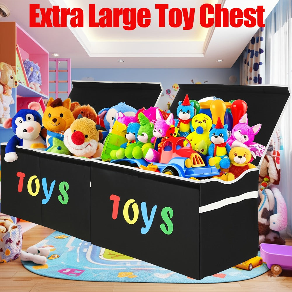 Collapsible Toy Storage Box with Lid, Side Handles and Two- or Four-Grid Divider Options for Playrooms