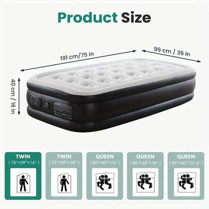 Air Mattress with Double-Height Profile and Side Inflation Panel in 75 × 39 or 80 × 60-Inch Options