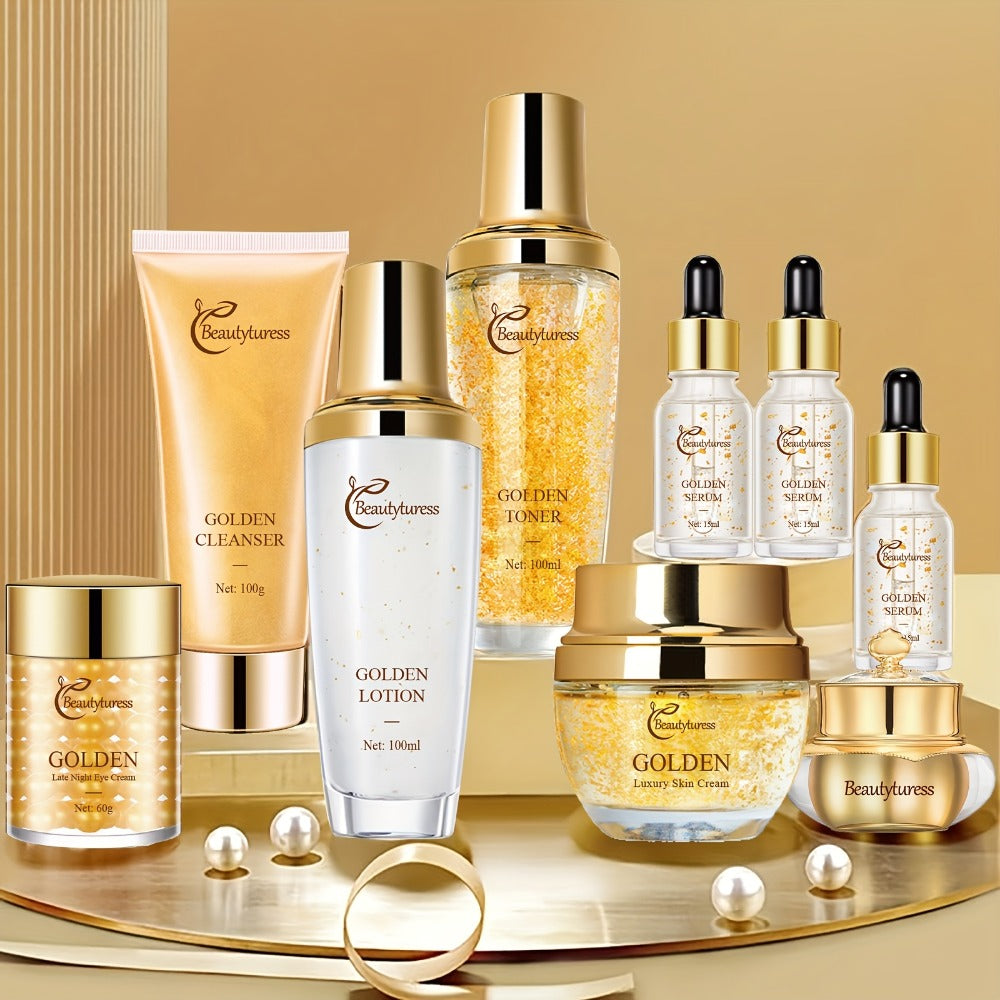 Skincare Set with Beautyluress Label, 9 Collagen and Hyaluronic Acid Cleanser Serum and Cream Items