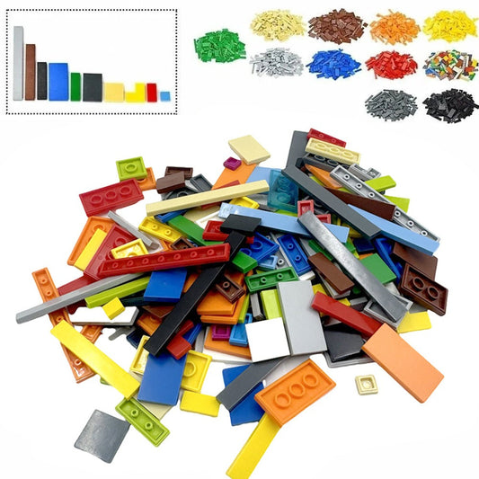 Bulk Flat Tile Building Blocks 150 Pcs – Smooth Thin Plate Bricks 1x1 1x2 1x6 LEGO Compatible MOC Accessories Kids Creative Building DIY Brick Refill Set 6 Colors