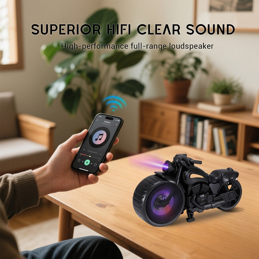 Retro Motorcycle Bluetooth Speaker Portable Wireless Stereo with RGB Flashing Lights, FM Radio, USB & TF Card Support, AUX Input, Rechargeable Battery for Home, Outdoor & Car Audio Upgrade