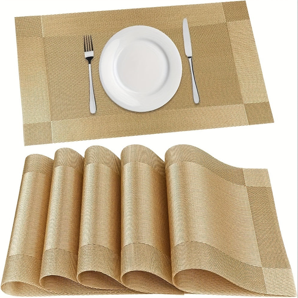 Six-Piece PVC Placemats in Gold, Brown or Silver, Each 11.8 x 17.7 Inches for Dining Tables