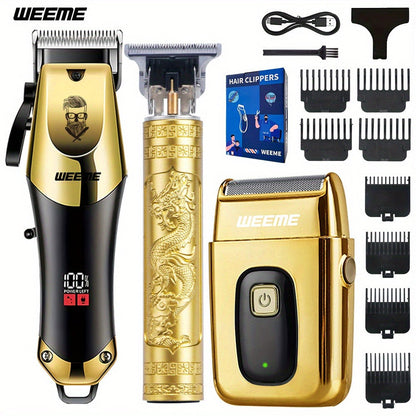 Hair Clipper Grooming Kit for Men USB Rechargeable with LCD Display | 8 Guide Combs Trimmer Shaver Set | Professional Home Hair Cutting Kit | Single 2pcs 3pcs Options Gift Set for Men
