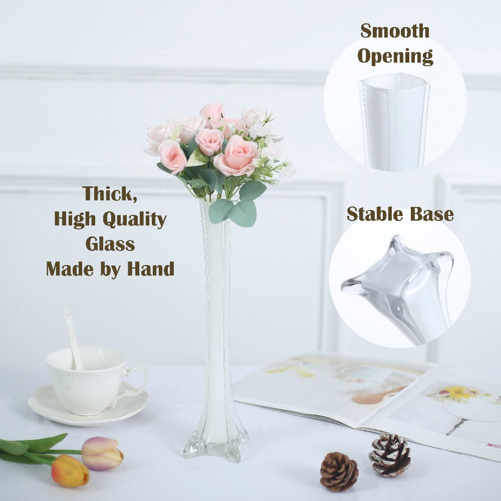 Eiffel Tower Vase Pack of 12 – Tall Glass Flower Vases for Wedding Centerpiece, Event Table Decor, Floral Arrangements & Party Decoration, Clear Black White, 12" 16" 20" 24" Sizes