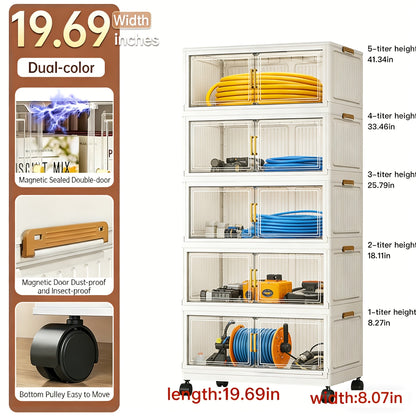 Modular Outdoor Storage Cabinet Rack with Casters, 4- or 5-Tier Sets and Dual-Tone or Clear Doors