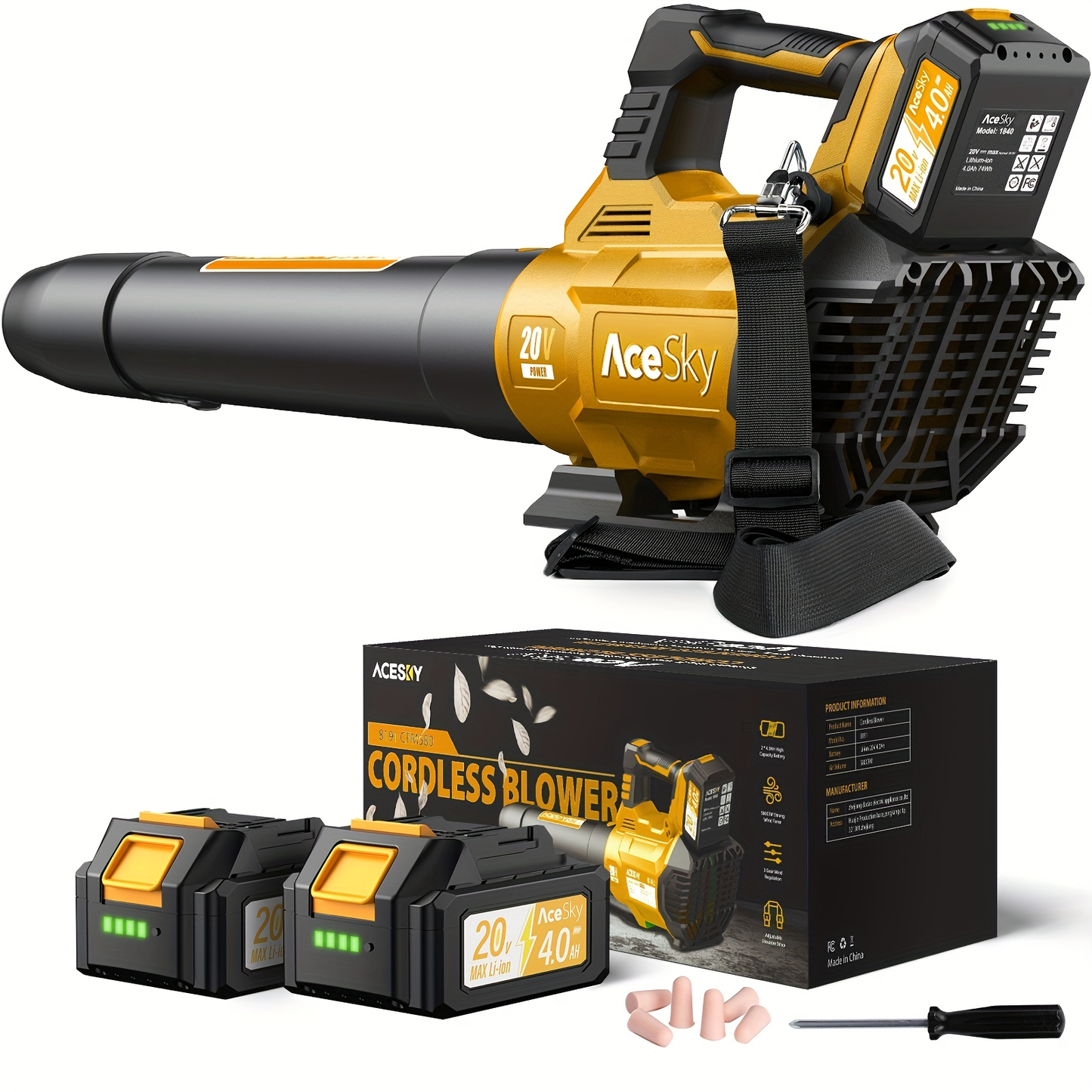 Cordless Leaf Blower 580CFM 160MPH, 2×4.0Ah Battery Powered, 3-Speed Adjustable, Lightweight Ergonomic Design with Shoulder Strap & Extension Nozzle for Lawn Yard Patio