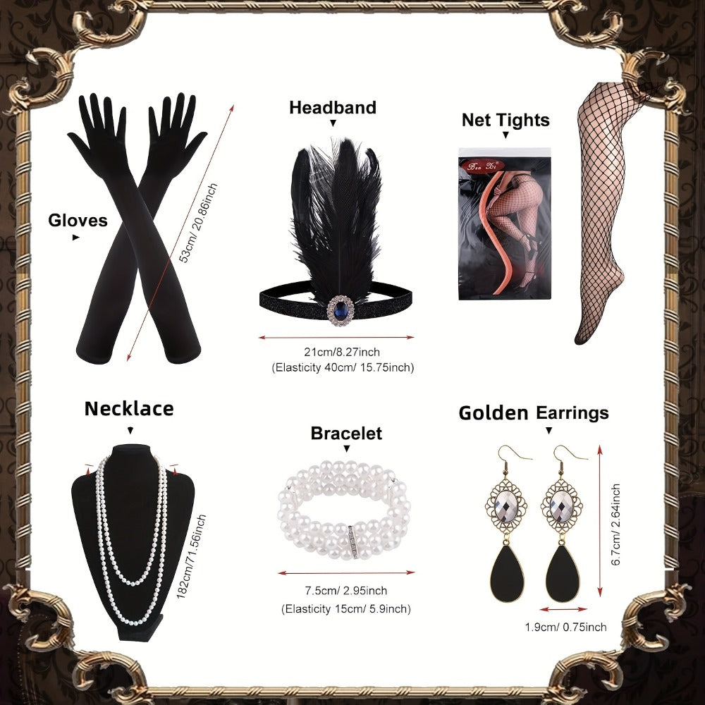 Flapper Dress - with Accessories Set 1920s Sequin Fringe Great Gatsby Costume Women V Neck - product detail view 8