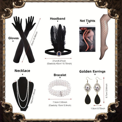 Flapper Dress - with Accessories Set 1920s Sequin Fringe Great Gatsby Costume Women V Neck - product detail view 8