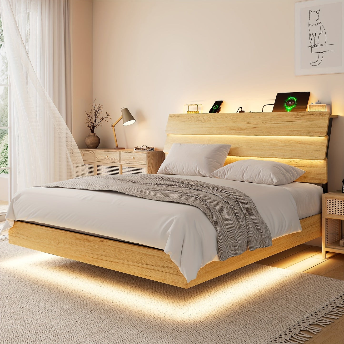 Bed Frame shown in the Oak, Full option