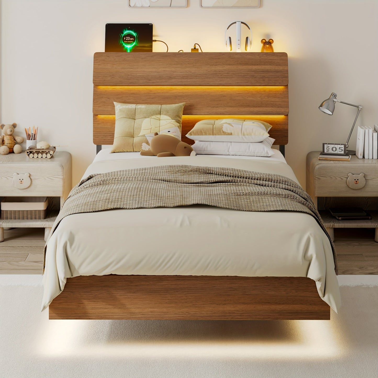 Bed Frame shown in the Walnut, Twin option