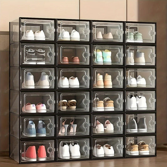 Shoe Box, Transparent Shoe Boxes with Lid Stackable Foldable Clear Shoe Storage Organizer shown in the main product view