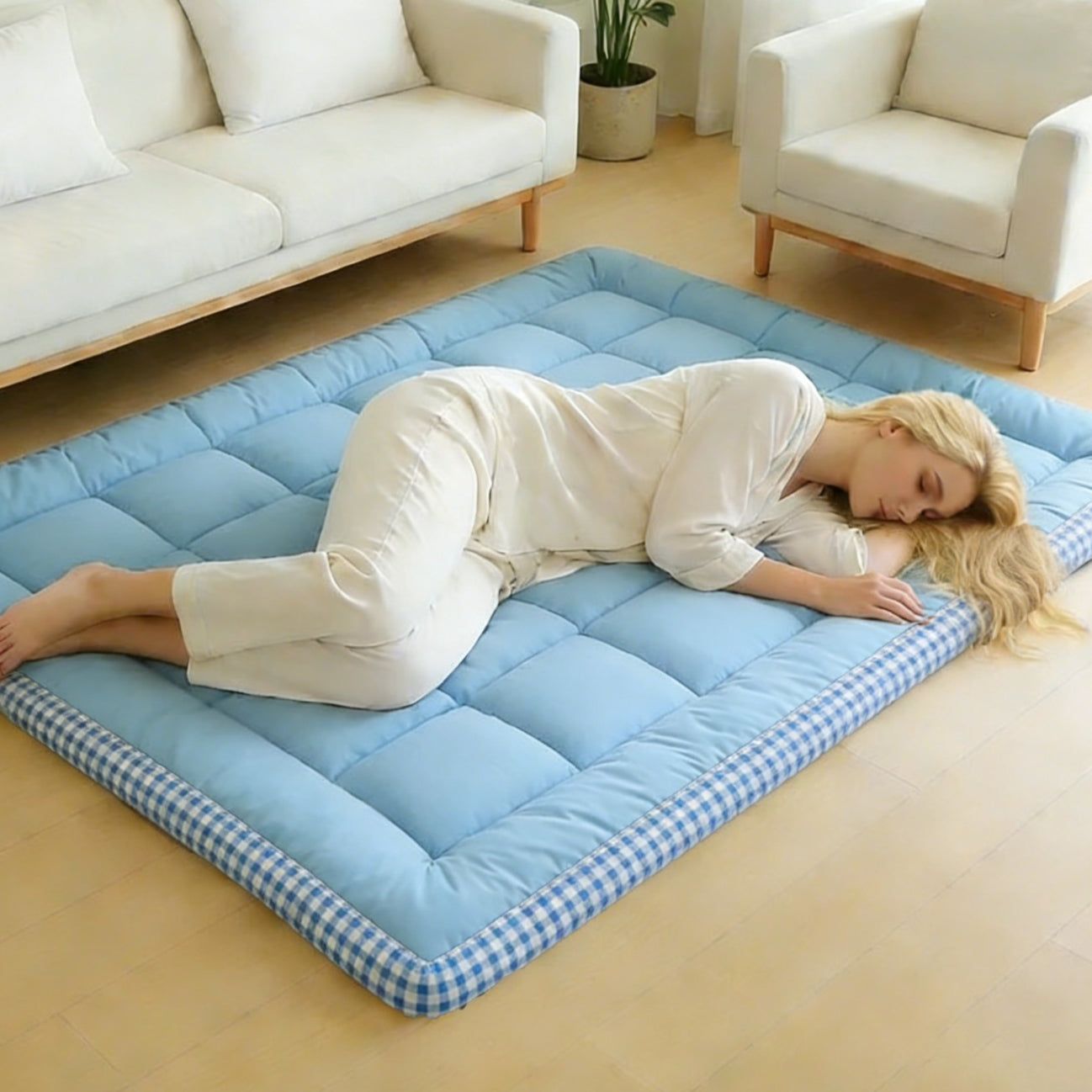 Floor Mattress shown in the Pure Blue, Twin option