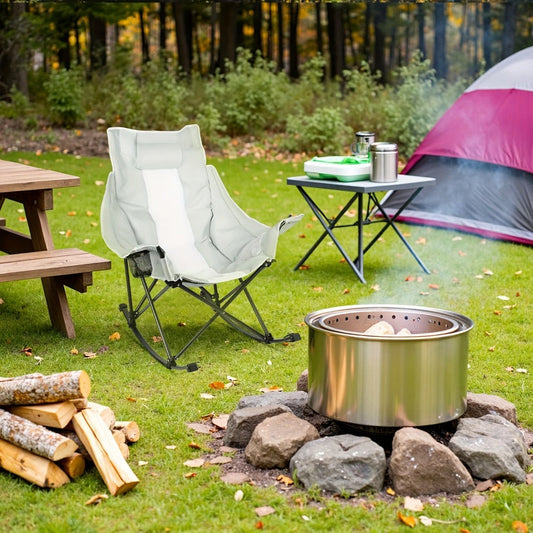 Foldable Heavy-Duty Camping Chair with Cup Holder and Storage Pocket for Patio detail image