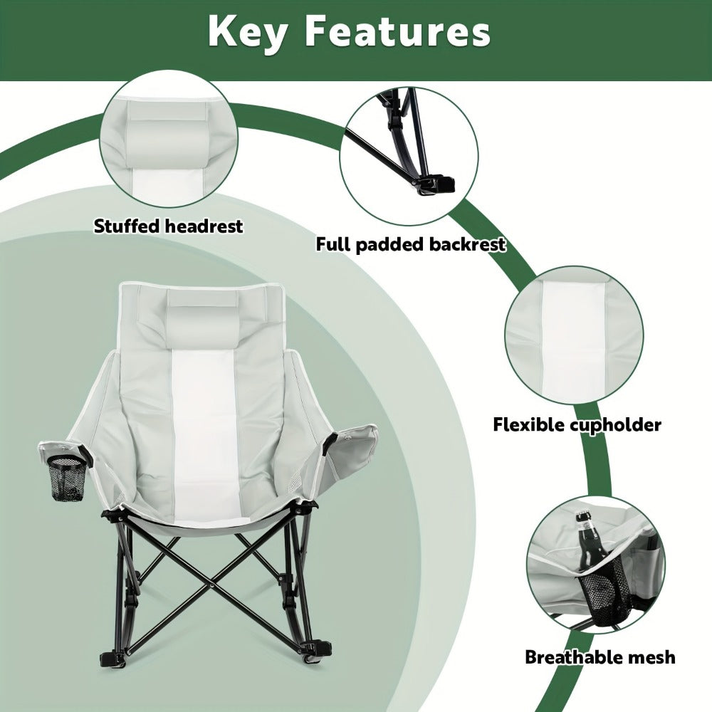 Foldable Heavy-Duty Camping Chair with Cup Holder and Storage Pocket for Patio detail image - detail view 6