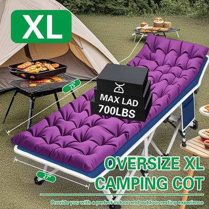 Camping Cot shown in the Purple cot 700 Lbs option