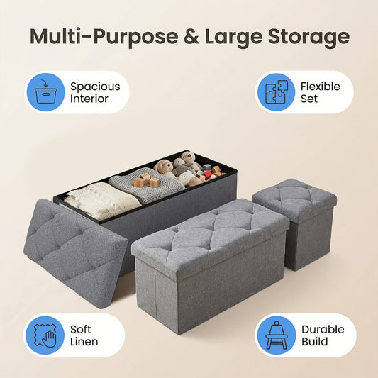 Ottoman, Folding Storage Bench Multi-Purpose Heavy Duty Indoor Outdoor Seat, Easy-Clean shown in the main product view