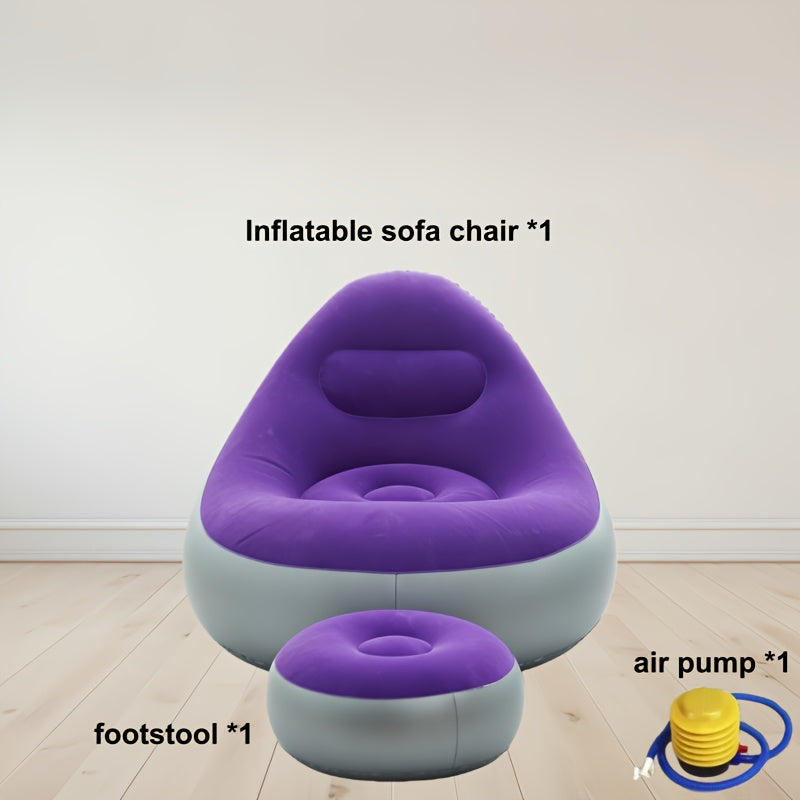 Inflatable Furniture shown in the Purple Sofa Set (Sofa + Footstool + Foot Pump) option