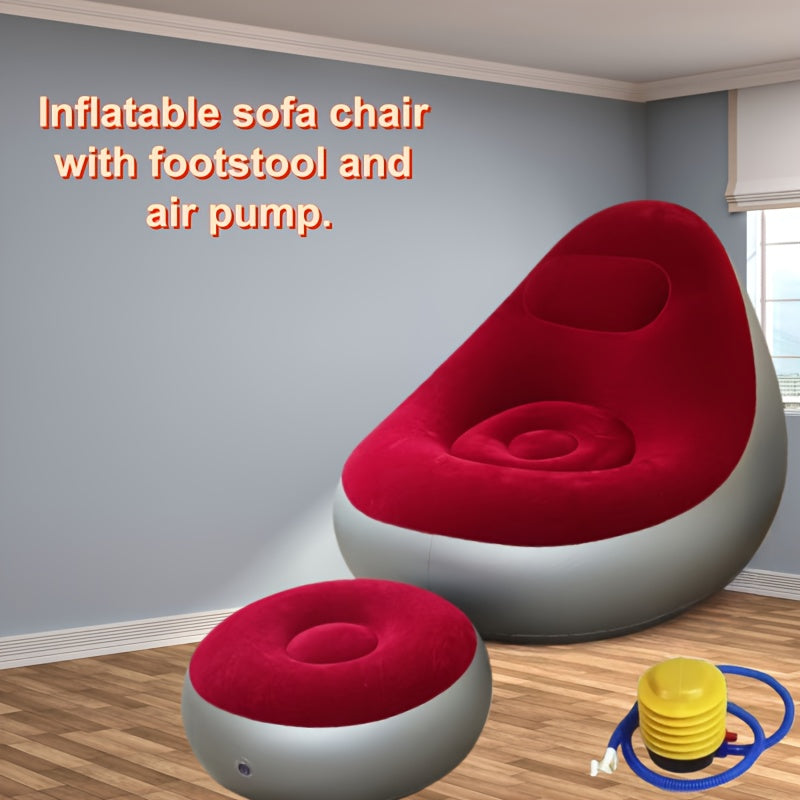 Inflatable Furniture shown in the Red Sofa Set (Sofa + Footstool + Foot Pump) option