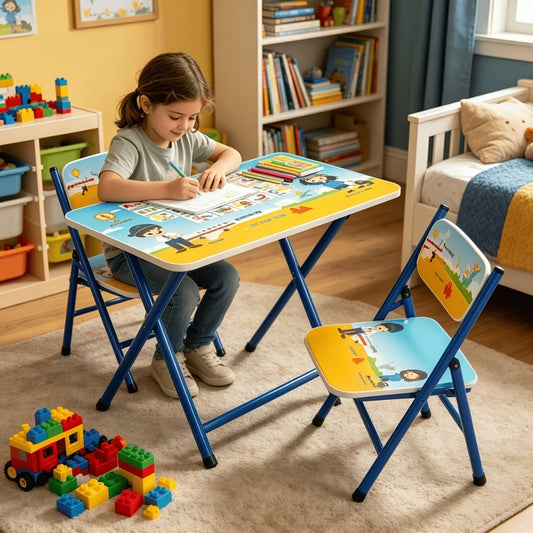 Kids Table and Chair Set, Foldable with Cute Patterns, Sturdy Metal Frame Children's shown in the main product view
