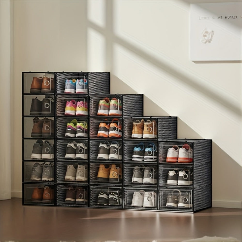Foldable Plastic Shoe Storage Organizer with Stackable Design and Dustproof Cover detail image - detail view 10