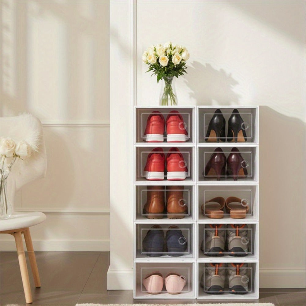 Foldable Plastic Shoe Storage Organizer with Stackable Design and Dustproof Cover detail image - detail view 12