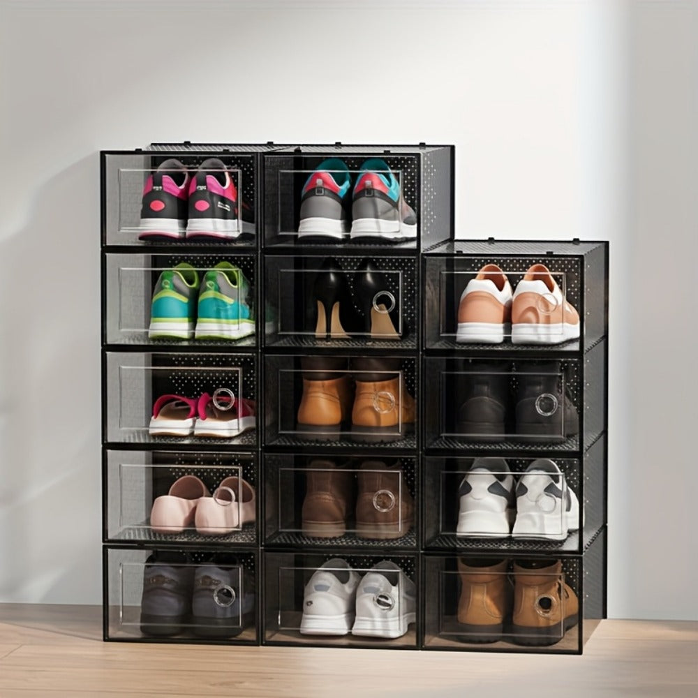 Foldable Plastic Shoe Storage Organizer with Stackable Design and Dustproof Cover detail image - detail view 13