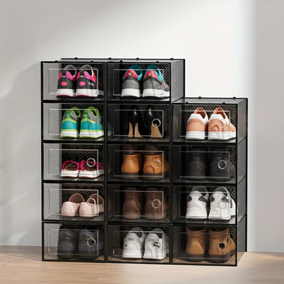 Foldable Plastic Shoe Storage Organizer with Stackable Design and Dustproof Cover detail image - detail view 13